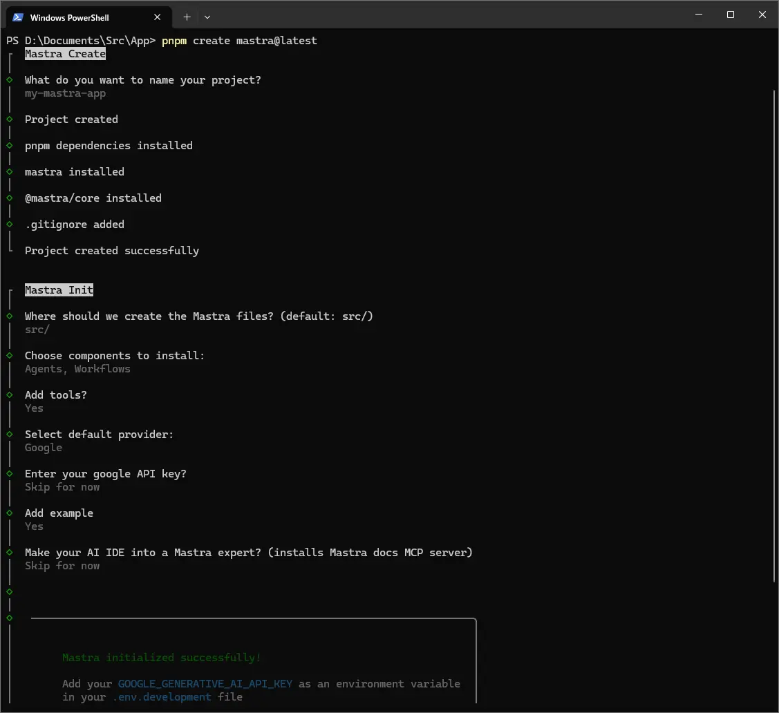 mastra项目创建界面