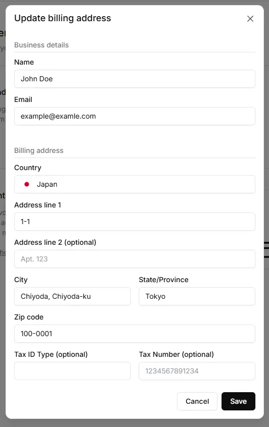 xAI Billing Address